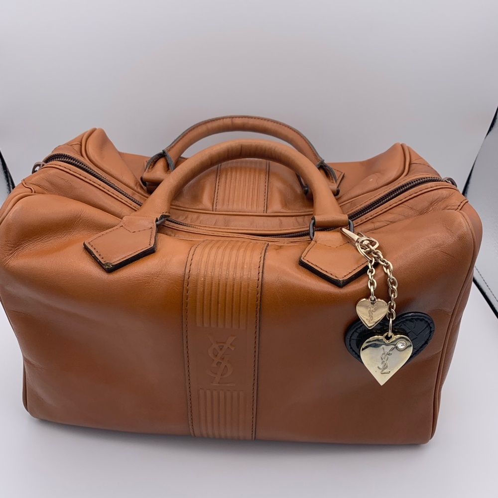 Rare Yves Saint Laurent Leather Boston Handbag Camel